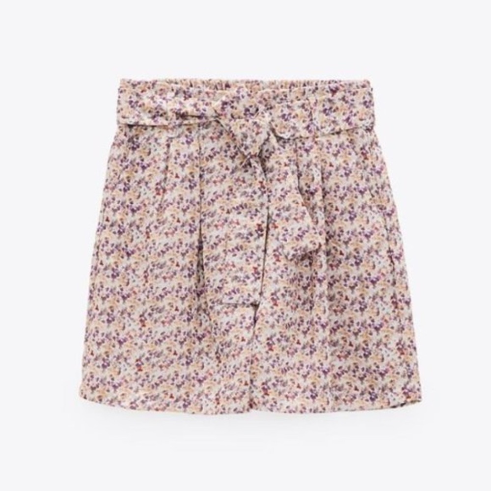 ZARA Printed High-Waisted Paperbag Shorts